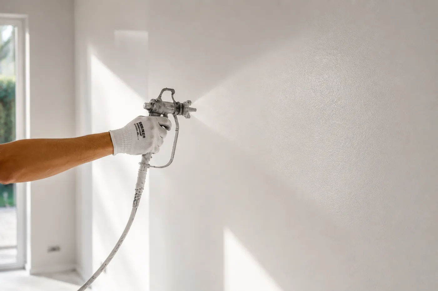 Latex wordt gespoten op een wand